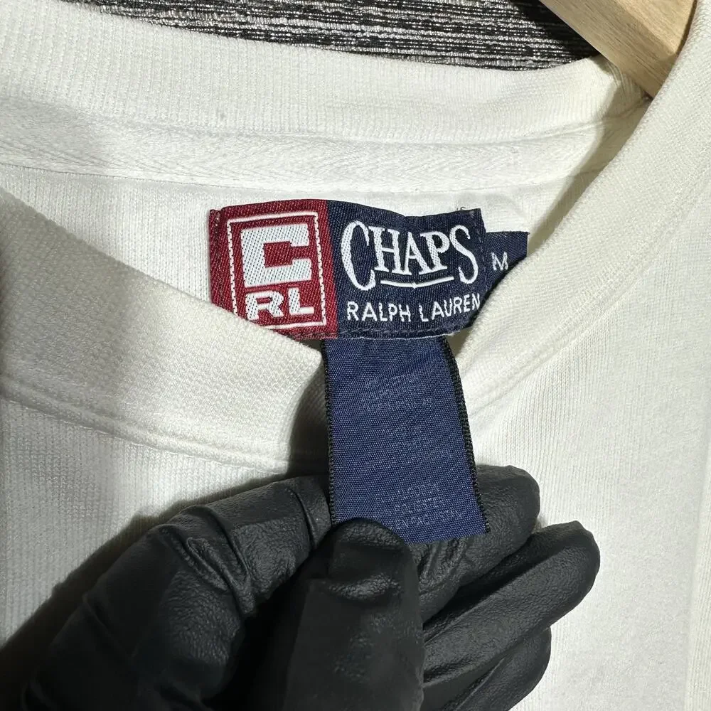 Chaps Ralph Lauren Sweatshirt Men's M White Pullover Long Sleeve Vintage USA